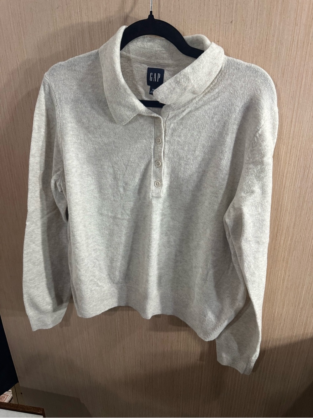 GAP Cotton Blend Light Cream Knit Collared Button Pullover Sweater Size XL